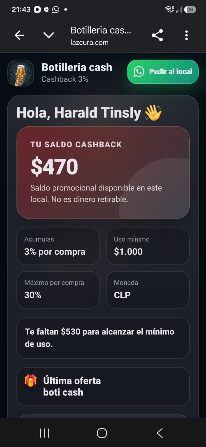 Wallet real de Lazcura con cashback