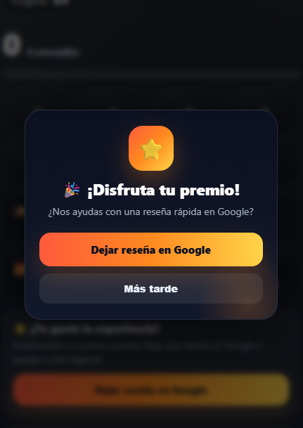 Invitación después de canjear un premio
